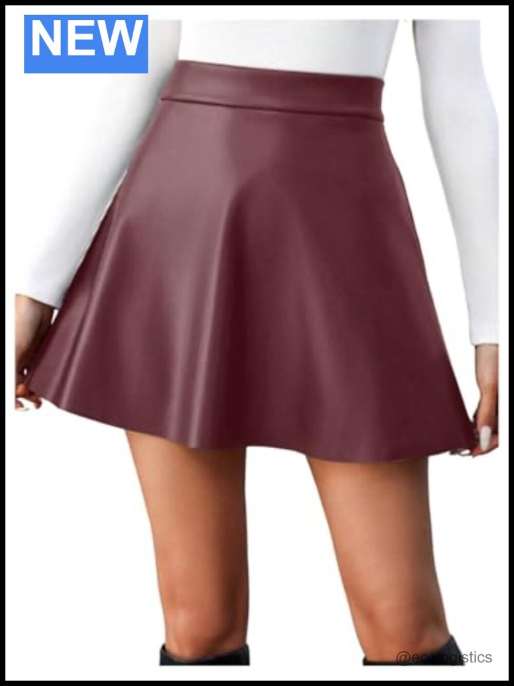 Women's Faux Leather Ruffle A-Line Mini Skirt High Waisted Zip Flared